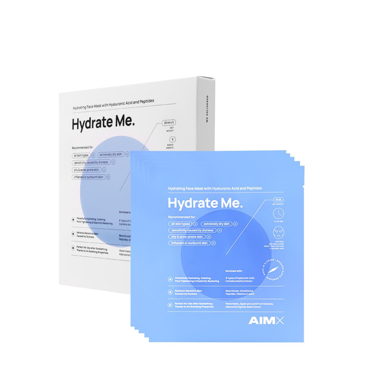 Aimx  HYDRATE ME moisturising sheet mask with peptides - 5 pack