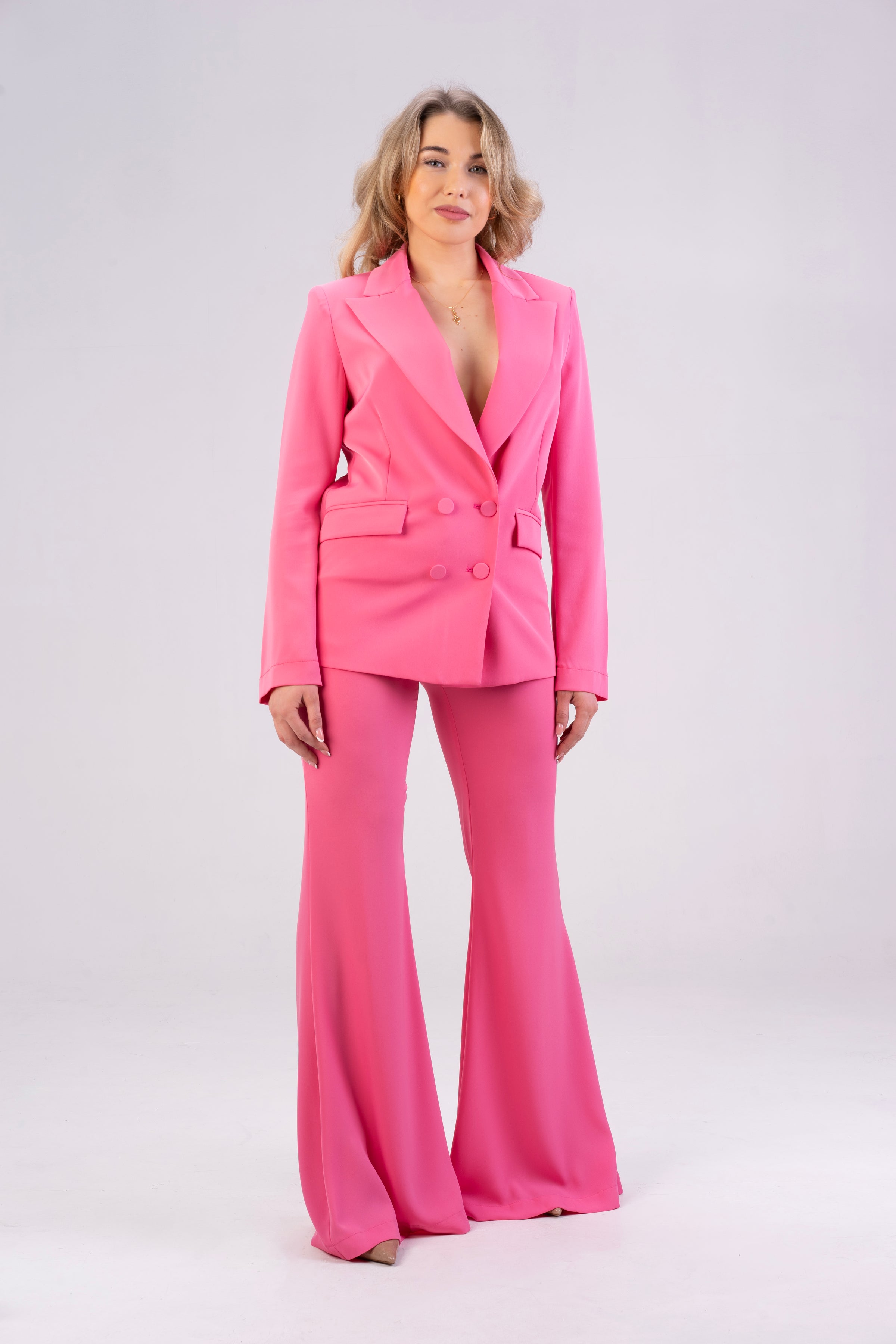 Bell Bottom Ladies Hot Pink Suit Hot Pink Blazer And Flared Pants