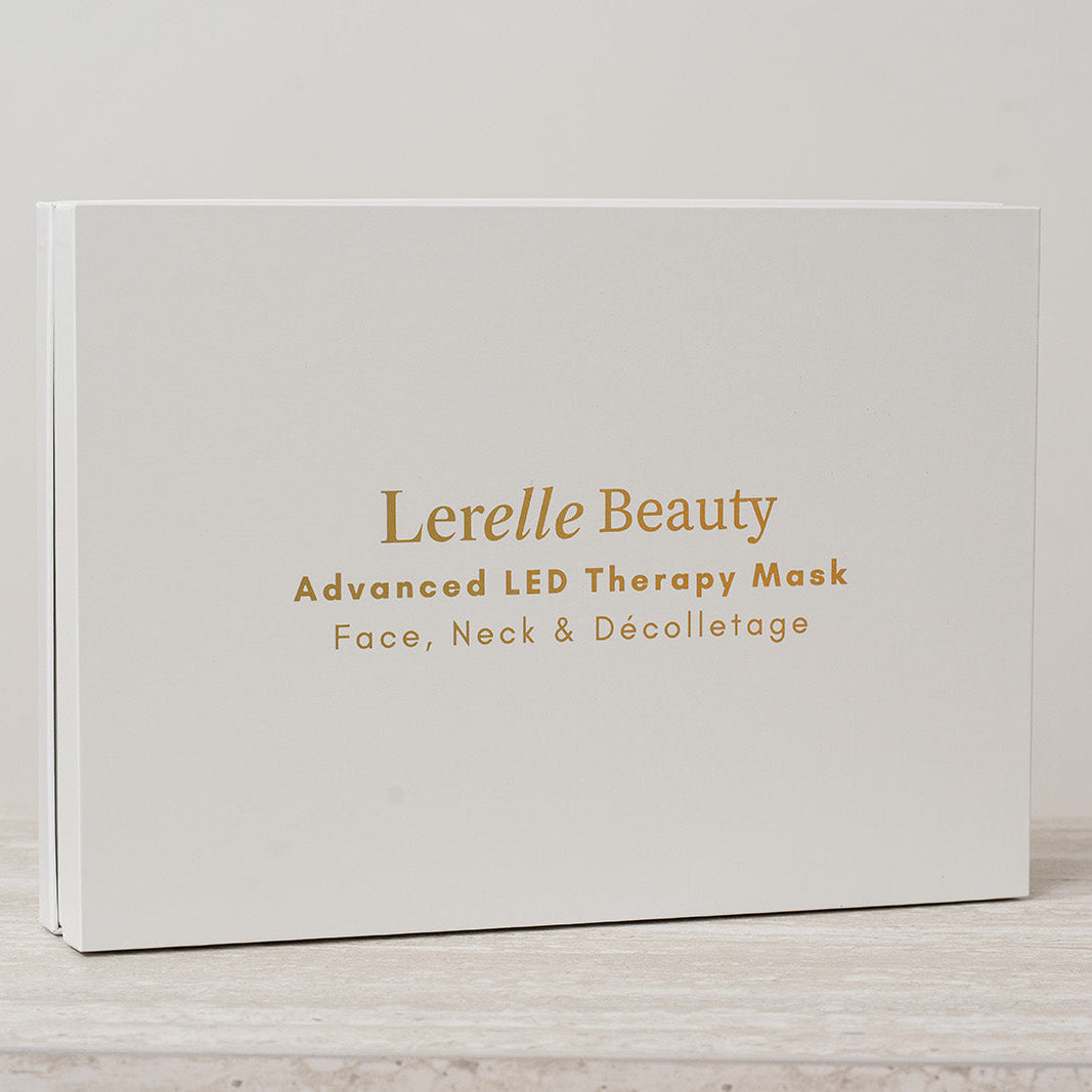 White box with 'Lerelle Beauty' LED Face Mask on a light grey surface.