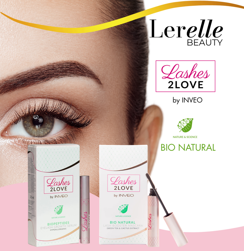 Lerelle Beauty Lashes 2Love by INVEO packaging with a close-up of an eye.