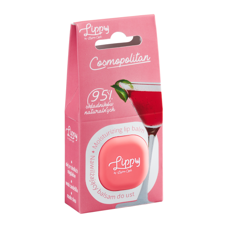 Lippy Cosmopolitan lip balm packaging on a white background
