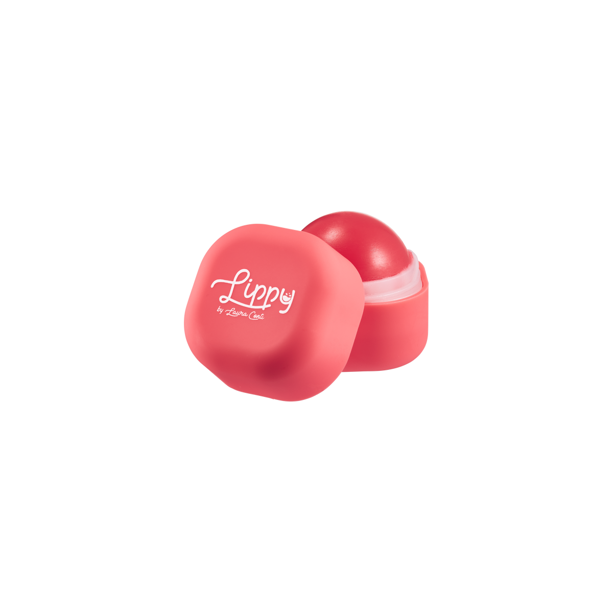 Red lip balm with 'Lippy' branding on a white background