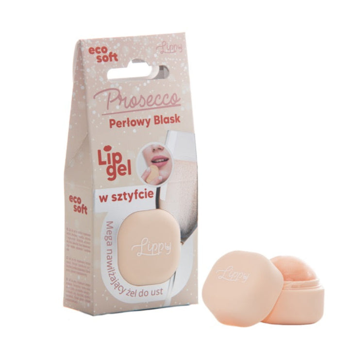 Lip gel with packaging labeled 'Prosecco' on a white background